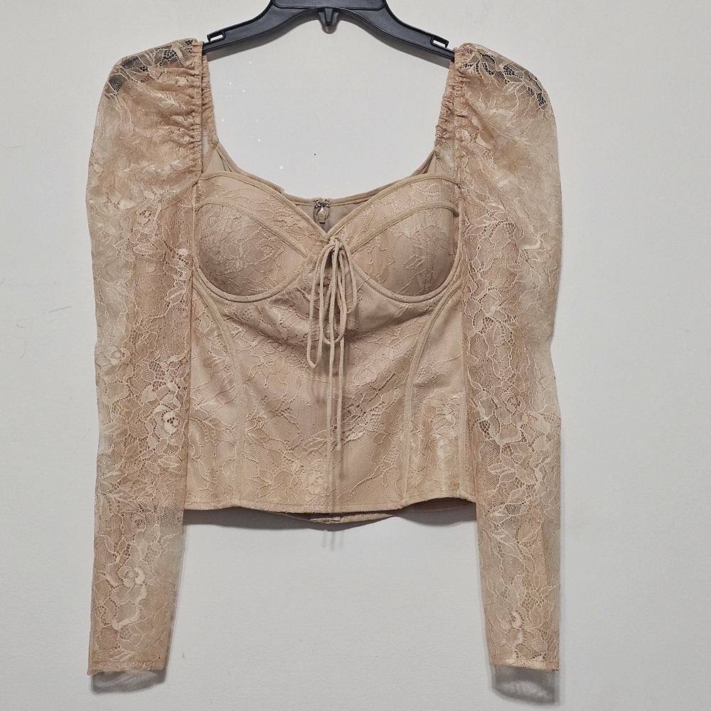 Chelsea&Violet Women Top‎ Size 6 Small Brown Sweetheart Lace Long Sleeve New 266